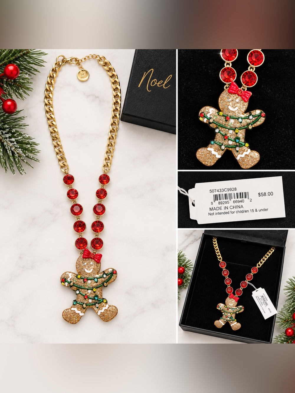 🎄 Betsey Johnson Gingerbread Girl Christmas Statement Necklace – NWT
